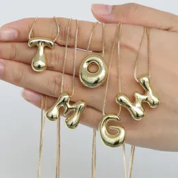 Chains Dainty Brass Glossy Balloon Bubble Initials Necklace For Women Cute Chubby 26 English Letters Pendant Box Chain
