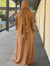 Ubranie etniczne Ramadan Eid Jilbab 2 -częściowy zestaw krepowy muzułmańskie kobiety modlitewne Abaya mecz khimar długi hidżab sukienka islamska niqab