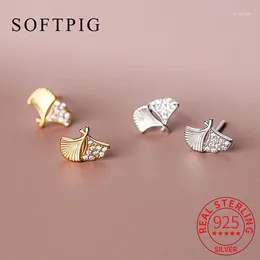 Studörhängen Softpig Real 925 Sterling Silver Zircon Leaves Plant for Women Party Classic Fine Jewelry Minimalist Accessories