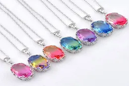 12PcsLot Luckyshine Vintage Mix Color Ellipse Bi colored Tourmaline 925 Silver Necklace Women Fashion Cz Pendant Sets Ship6078314