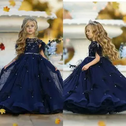 Cute 2020 Flower Girls Dresses for Wedding Multilayer Lunghezza per perle Rhinestone Kids Wear Fewel Feather Tulle Girl Pegeant Dress 0508