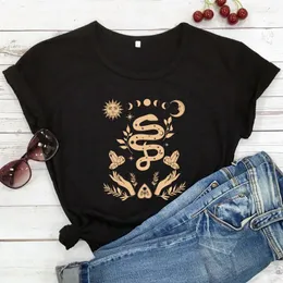 Women's T Shirts Celestial Witchy Snake Tshirt Eesthetic Women Short Sleeve Witch Vibes Tee Shirt Top