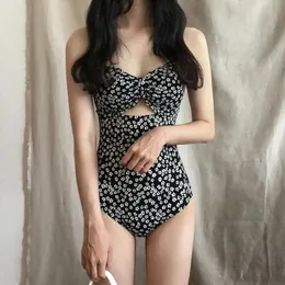 NEW 2022 Hot Sexy Cut Out One Piece Swimsuit Women Floral Print Swimwear Open Back High Cut Push Up Swim Suit Bow Bath Suit