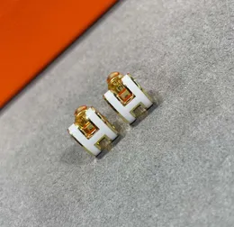 V gold material Luxury quality charm stud earring with white color enamel in three colors plated have stamp box PS3601B