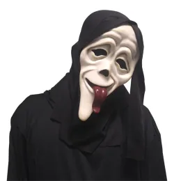 Masches Halloween Maschera film realistico Scurt Scary Face Scary Ghost Mask Mask Stick Lingua Out Funny Spary Cosplay Costume Mask Mask Party