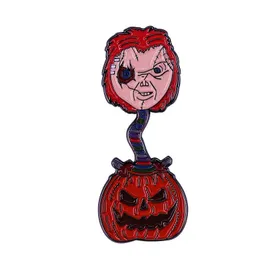 Evil Doll Chucky Pumpkin Heads Emalj Pin Classic Horror Film Childs Play Halloween Brosch