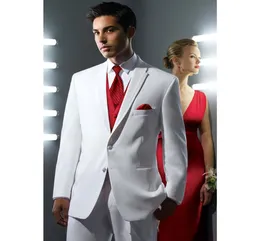 2017 Custom Tuxedos White Men Wedding Suits skräddarsydd Terno Slim Fit Groom Herr Suit med Red Tie JacketpantsTievest2630216