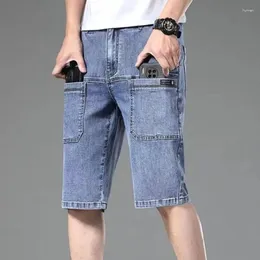 Erkekler Kot Tasarım Moda Çok Cocket İnce Denim Şort Düz Streç Bermuda Sıradan Pantolon Dropship Marka