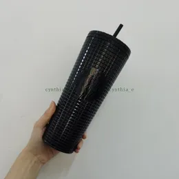 2022 TTARBUCKS Double Corn Cup Black Laser Straw Cup Tumblers Mermaid Plastic Cold Water Coffee Cups Gift Mug 284H