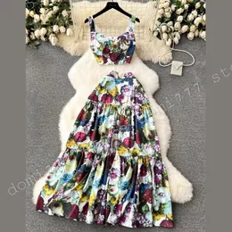 Брендская мода Женская платье с цветочным принтом набор для женщин летнее пляжное платье