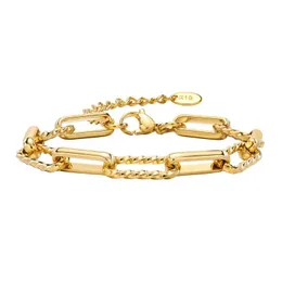Chain Womens Paper Clip Chain Bracelet 18K Pulseira de corrente de aço inoxidável banhada a ouro de ouro