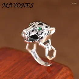 Cluster Rings S925 Sterling Silver Charm Ring For Women And Men's Fashion Retro Relief Cartoon 3D Leopard Punk Jewelry