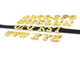 8mm Gold Half Rhinestone Slide Letras em pode escolher cada letras 20 pcslot ajuste pulseira diy pulseira lsssl355581376