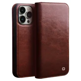 케이스 Qialino Genuine Leather Flip Case for iPhone 15 14 13 12 Pro Max 수제 커버 iPhone 11Pro 14 15 Plus의 카드 슬롯 케이스 케이스