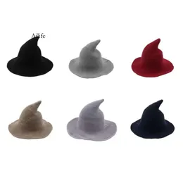 Stock Halloween Diversified Along The Sheep Wool Cap Knitting Fisherman Hat Female Fashion Witch Pointed Basin Bucket 0508