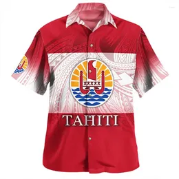 Men's Casual Shirts Summer 3D Vintage French Polynesia Tahiti National Flag Printig Emblem Graphic Short Men Fashion Top