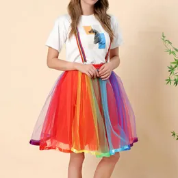 Skirts Women Rainbow Tutu Short Skirt Layered Soft Tulle Pettiskirt Girls Carnival Cosplay Costumes Mesh Faldas Mujer
