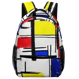 Backpack De Stijl Modern Art Print Kawaii Backpacks Girl Hiking Soft High School Bags Design Rucksack