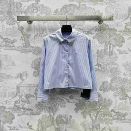 Women's Blouses & Shirts Designer Brand Early Spring New Pra Nanyou Gaoding Vitality Girls Fresh and Versatile Letter Print Contrast Striped Shirt QB6D