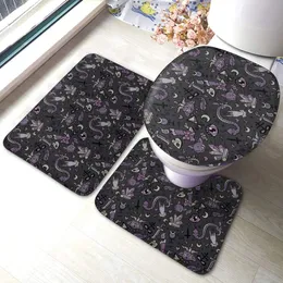 Purple Black Goth Spooky Soft Bathroom Rugs Set 3 Pcs Non Slip Absorbent Bath Mats UShaped Contour Rug Mat Toilet Lid Cover 240508