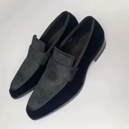 Casual Shoes High Quality Smooth Horsehair Black Loafers Luxury Patchwork Men Velvet Handmade Slip On Mens Dress Smoking Slippers