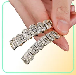 New Hip Hop Dores Grillz Copper Zircon Crystal Teeth Grillz Dental Grills Halloween Jewelry Gift Whole for Rap Rapper ME8909265