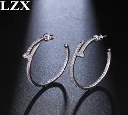 LZX New Trendy Big Round Loop Earring White Gold Color Luxury Cubic Zirconia Paved Hoop Earrings For Women Fashion Jewelry1406794