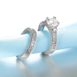 Anéis de casamento elegantes anéis de casais de noivado de casamento conjunto 925 Sterling Silver Color Anniversary Acessório com Pedra Full Shiny Cubiz Zircon