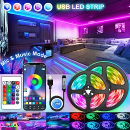 WIFI 1-30M USB LEDストリップライトRGB 5050 Bluetooth App Control Luces LED LED LED Flexible Diode Lamp Ribbon for Room Decoration