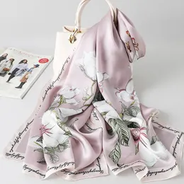 100% Pure Silk Scarf For Women Real Wraps and Shawls Ladies Print Pashmina Vintage Scarves Natural Foulard Femme 240429