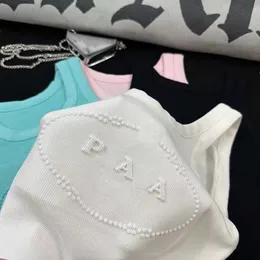 Designer High Quality Knitted Triangle Label Camisole Vest Fashion Embossed Alphabet Logo Embroidery Elastic Round Neck Wide Strap Sleeveless Women's Tanks