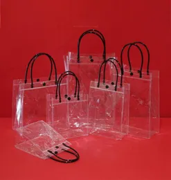 Juldekorationer Clear PVC Tote Bag for Women Eco Friendly Transparent Present Packaging Påsar med handplast Shopping Cosmeti2592613