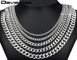 Davieslee 60cm Mens Chain Silver Color Stainless Steel Necklace for Men Curb Cuban Link Hip Hop Jewelry 357911mm DLKNM071923222