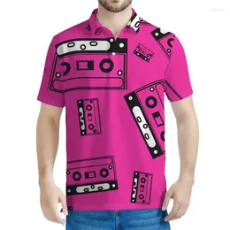 メンズポロスレトロテープグラフィックポロシャツ3Dプリント音楽レコードTシャツメンサマー特大のティーシャツカジュアルボタン半袖