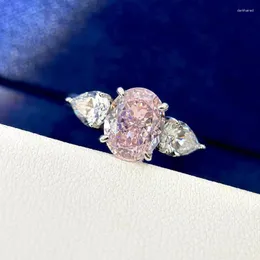 Кластерные кольца Pure 925 Серебряные ювелирные изделия Women Water Water Drop Ring Pink Diamond Wedding Geedage