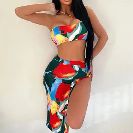 Costumi da bagno da bagno straniero split scissione costume da nuoto a tre pezzi set con colore a colore contrasto sexy senza spalline senza spalline