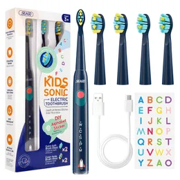 Seago Kids Electric Tooth Brush för 6 års 5 lägen laddningsbara IPX7 Vattentät kraft Sonic Tooth Brush Ersättningshuvud SG-2303 240508