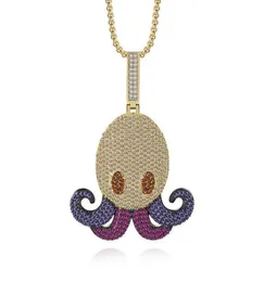 Хип -хоп хрустальный осьминог для осьминога для подвесного ожерелья Медная замороженная кубическая циркона каравиц