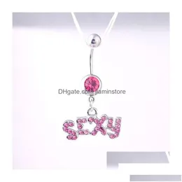 Navelglockenknopf Ringe y Buchstaben Wasit Bauch Tanzkristallkörperschmuck Edelstahl Strass Stahl Piercing Dangle für Frauen Dr. Drop d Dhlja