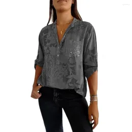 Women's Blouses Roll-up Sleeve Women Top Stylish Casual Shirt With Lapel Buttons Sleeves For Work Travel Parties Comfy Chic
