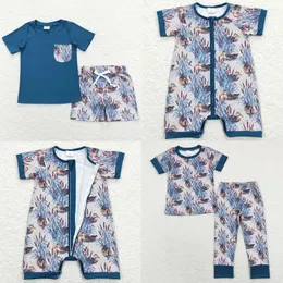 Clothing Sets Wholesale Baby Boys Sibling Outfits Boutique Kids Pajamas Sleepwear Duck Print Rompers Summer Boy Clothes Set