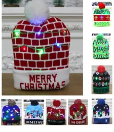 Noel Led Işık Up Örgü Şapkaları Pom Ball Beanies Xmas Kayak Kapağı Noel Baba Snowman Ren Geyiği Ağaç Şapkası Yetişkin Çocuklar İçin HH924631385308