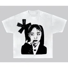 ユニセックスY2KコットンTシャツヒップホップファッションハラジュクグラフィックプリント短袖Tシャツストリートパンクカジュアルトップゴスルーズティー240423