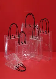 Juldekorationer Clear PVC Tote Bag for Women Eco Friendly Transparent Present Packaging Påsar med handplast Shopping Cosmeti8808189