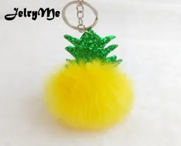 Söt Chaveiro Fruit Pineapple Keychains Pompom Fur Ball Glitter Leaf paljetter Keyring Women Bag Pendant Car Key Chains Holder DIY6194057