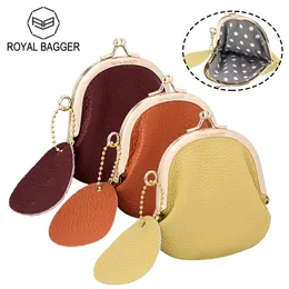 Royal Bagger Mini Coin -Geldbörsen für Frauen echte Kuhleder Kleine Clip -Beutel Mode Clutch Lippenstift Bag Schlüsselbeutel 1501 240423