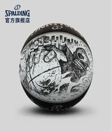 새로운 Spalding Black White Sketch Basketball 83534y 크기 7 야외 내마모성 고무 게임 농구 볼 스트리트 농구 2895287