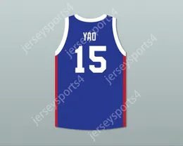 Custom Nay Mens Youth/Kids Yao Ming 15 Shanghai Sharks CBA 패치 탑 스티치 S-6XL과 함께 대체 블루 농장 저지