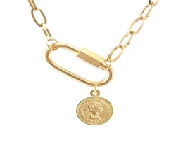 Pendant Necklaces Stainless Steel Coin Saint Benedict Medal Carabiner Necklace For Women GoldSilver Color Metal Virgin Mary Spira1925542