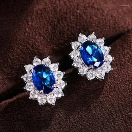 Stud Earrings Huitan Fashion Sunflower Shape Women Brilliant Oval Cubic Zirconia Luxury Female Party Jewelry Earring Top Quality